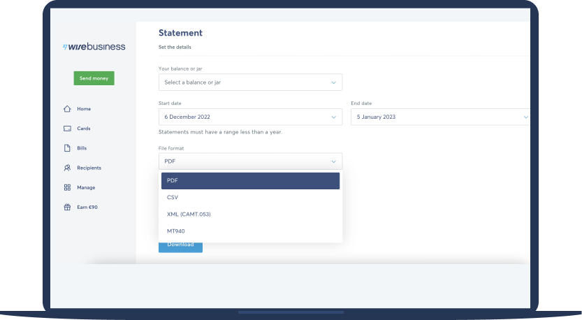 Download your statements in SWIFT file format MT940
